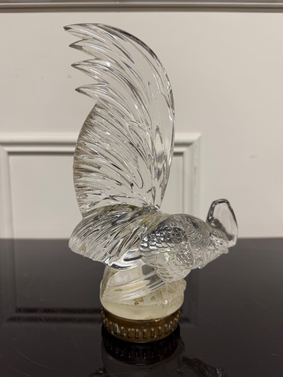 René Lalique - Dwarf Rooster, White Glass, Circa 1928, Car Mascot -photo-2
