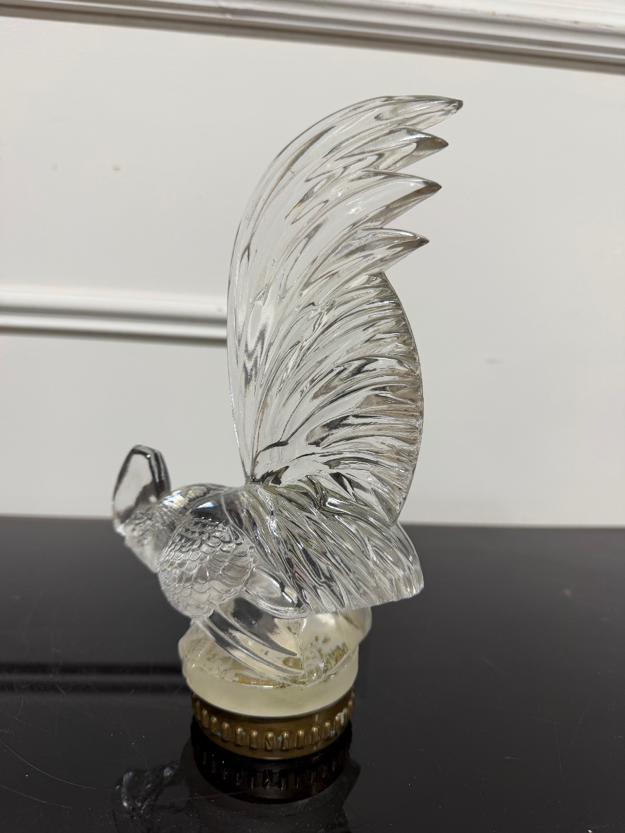 René Lalique - Dwarf Rooster, White Glass, Circa 1928, Car Mascot -photo-3