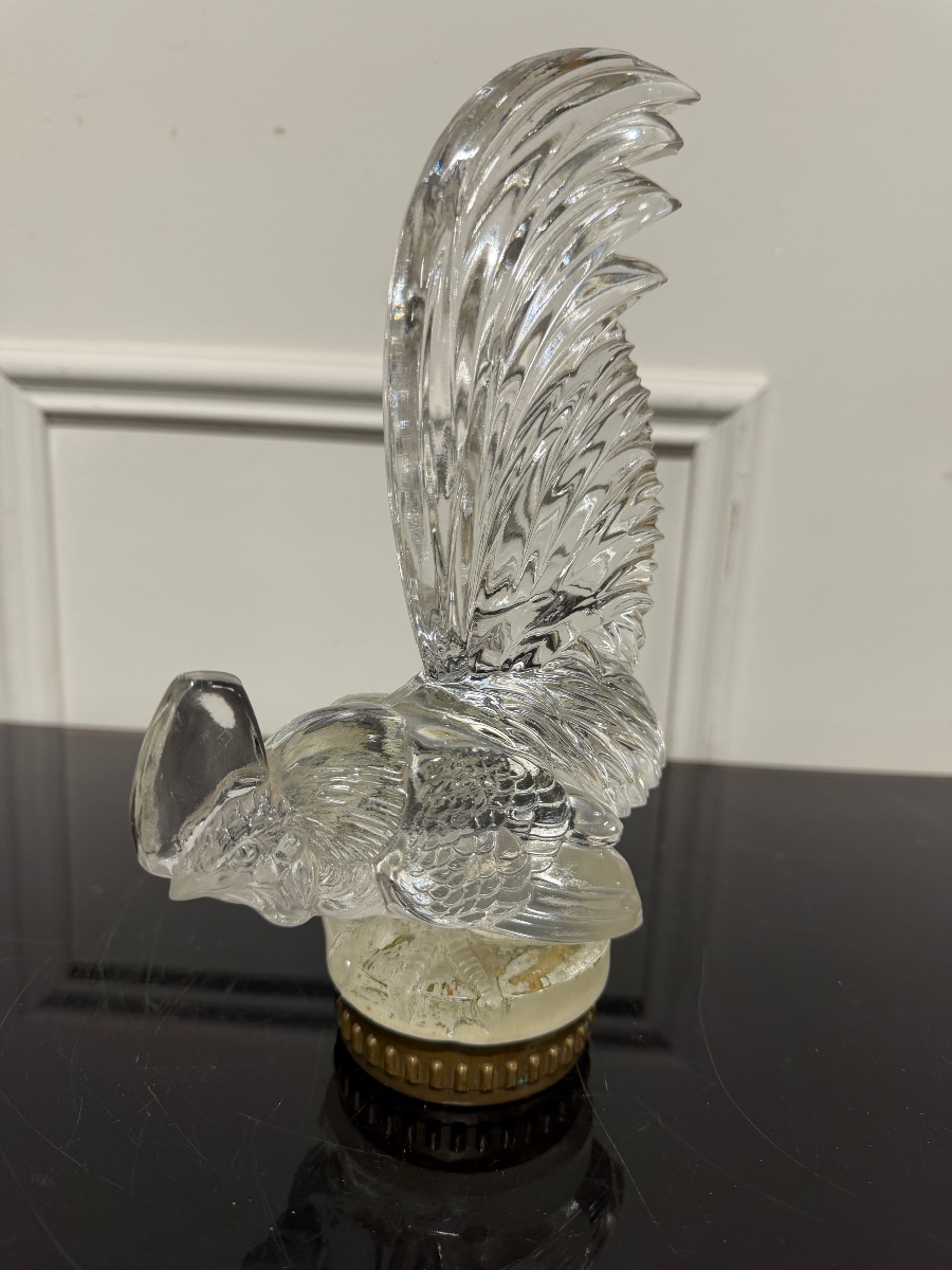 René Lalique - Dwarf Rooster, White Glass, Circa 1928, Car Mascot 