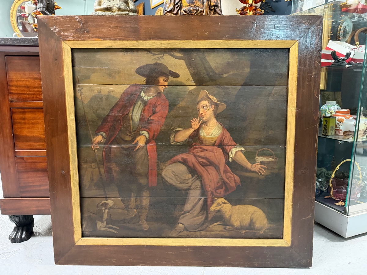 Peinture de boiserie - Scène romantique époque fin 18ème début 19ème-photo-2