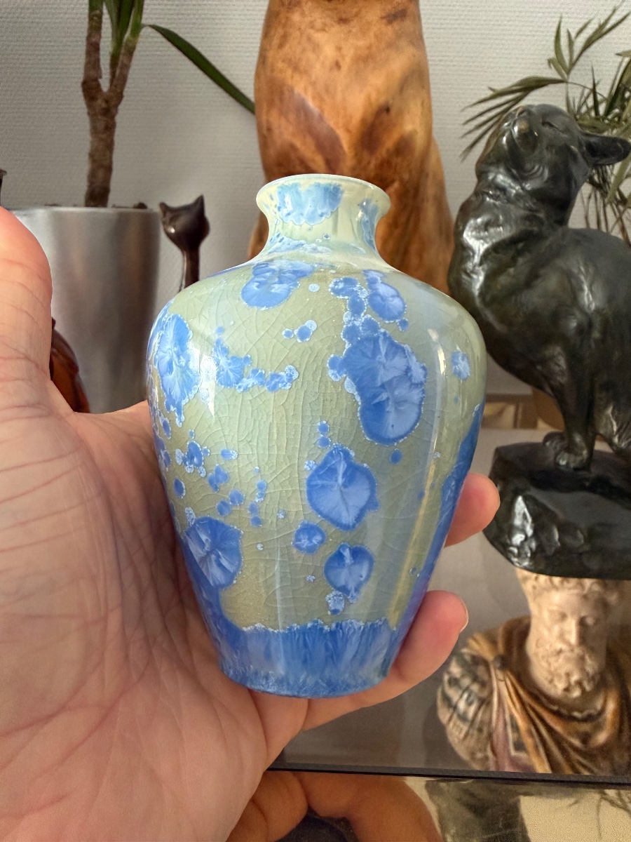 Sèvres - Small Porcelain Vase With A Crystallization Pattern, Circa 1900-photo-2