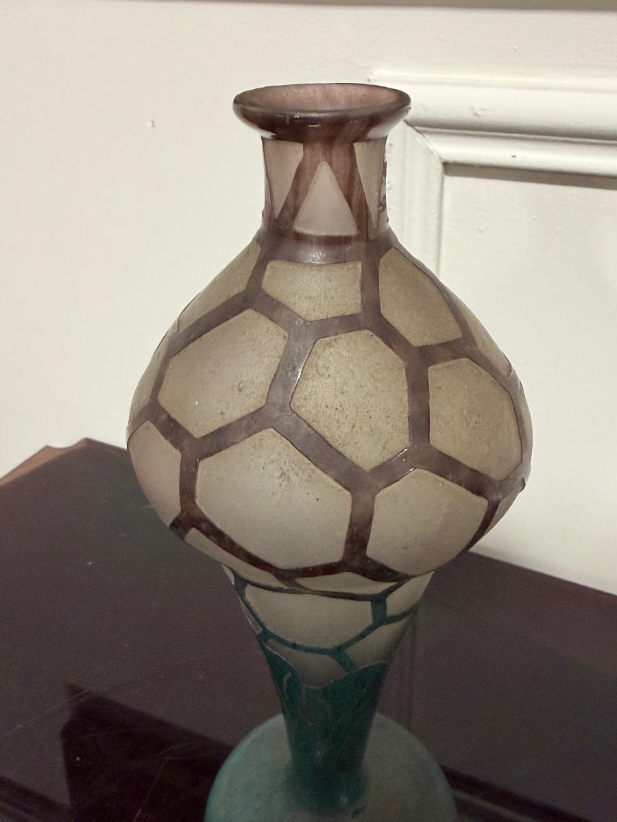 Schneider - French Glass - Small Vase With Dimples, H: 21 Cm-photo-3