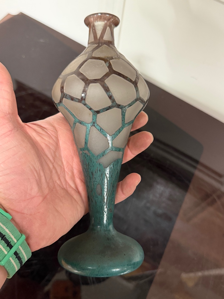 Schneider - French Glass - Small Vase With Dimples, H: 21 Cm-photo-3