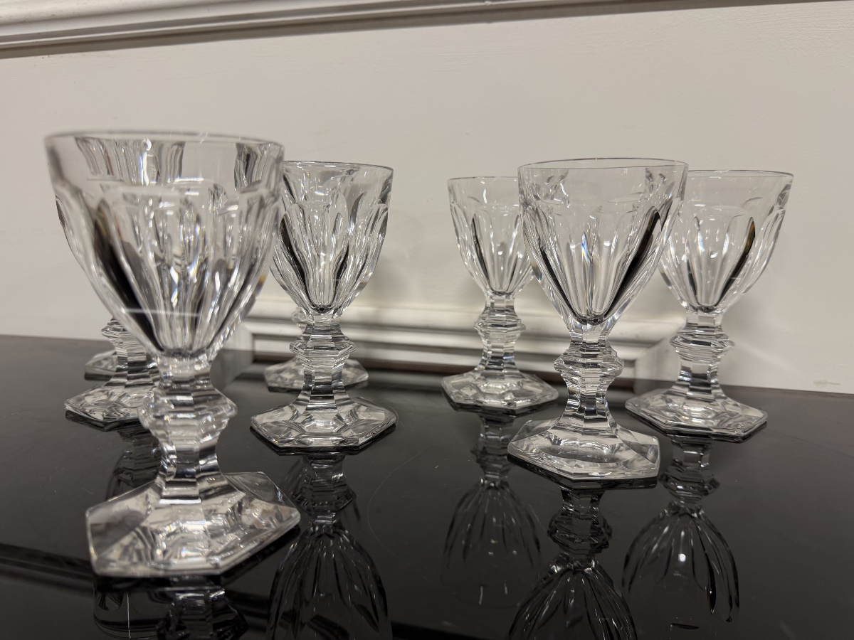 8 Baccarat Crystal White Wine Glasses, Harcourt Model, H: 12 Cm-photo-2