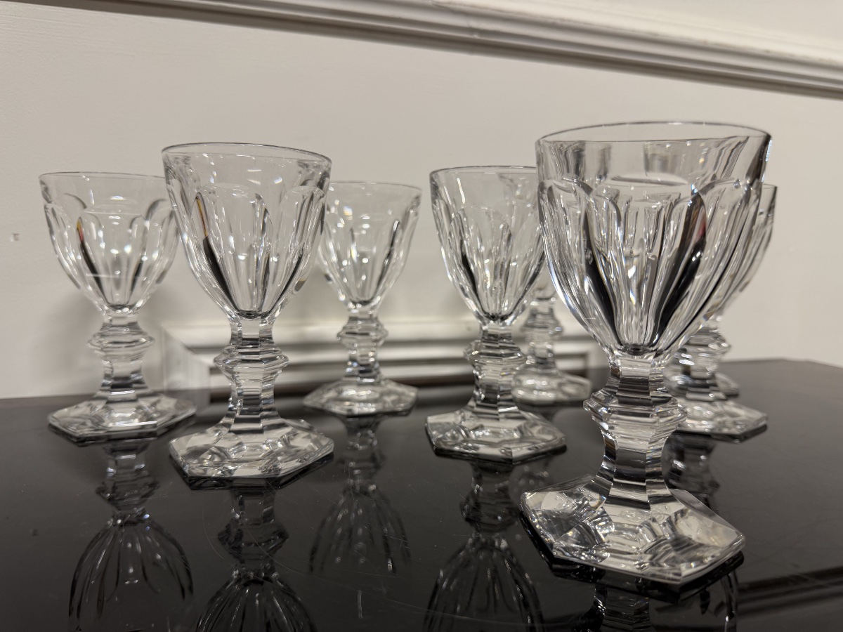 8 Baccarat Crystal White Wine Glasses, Harcourt Model, H: 12 Cm-photo-3