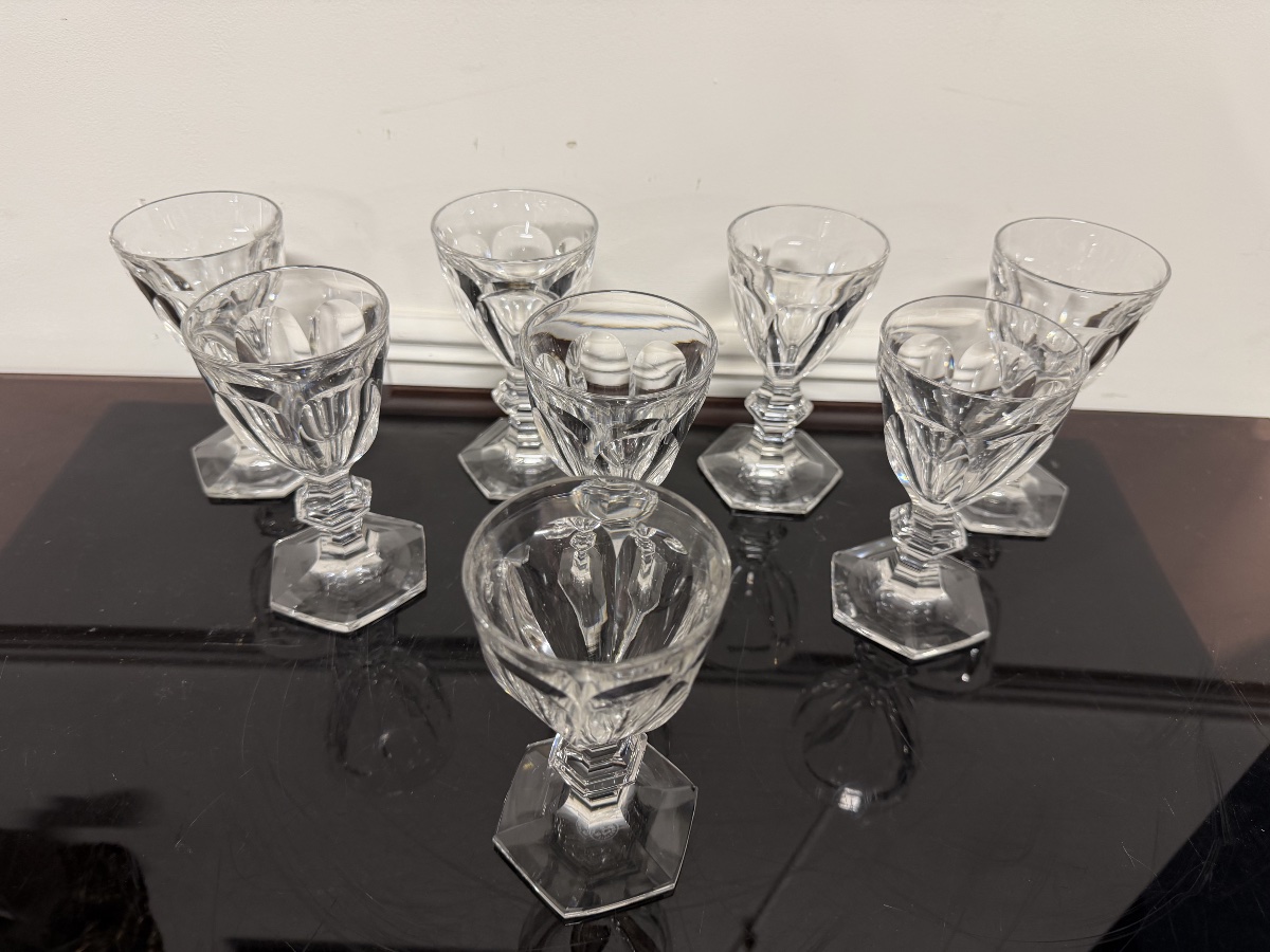 8 Baccarat Crystal White Wine Glasses, Harcourt Model, H: 12 Cm-photo-4