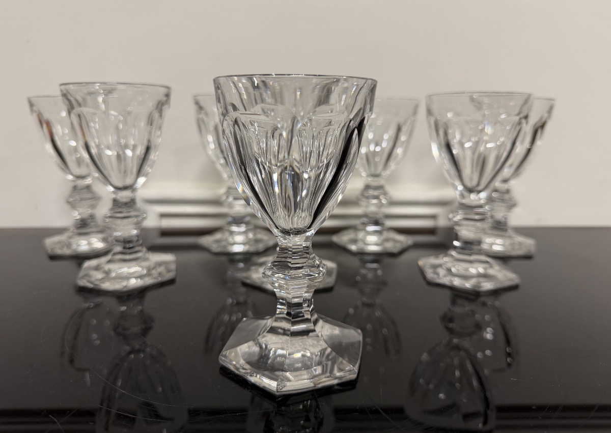 8 Baccarat Crystal White Wine Glasses, Harcourt Model, H: 12 Cm