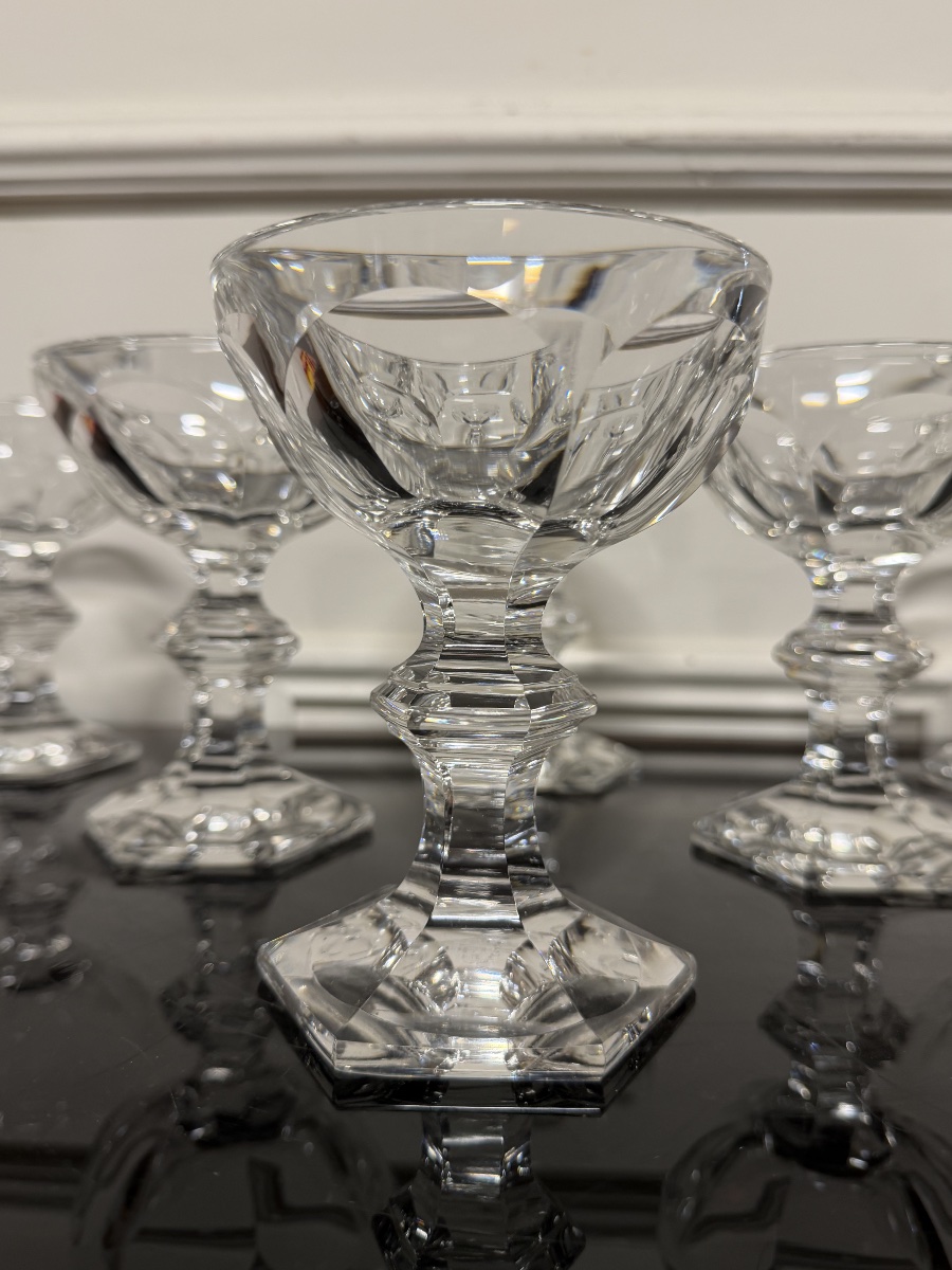 5 Baccarat Crystal Champagne Glasses, Harcourt Model, H: 13 Cm-photo-2