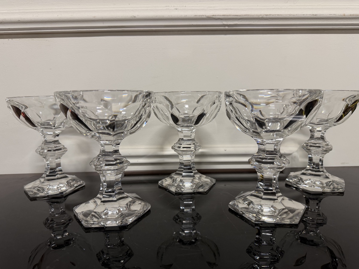 5 Baccarat Crystal Champagne Glasses, Harcourt Model, H: 13 Cm