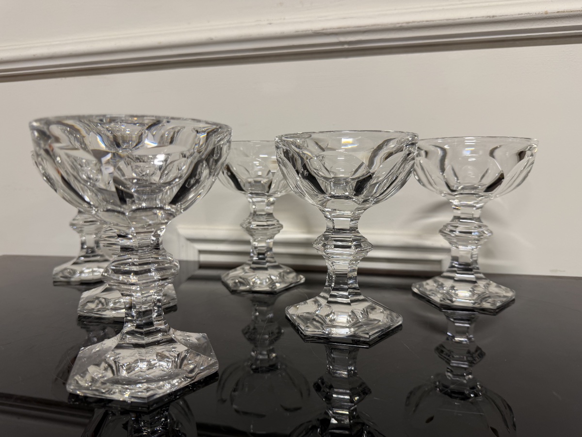 6 Baccarat Crystal Champagne Glasses, Harcourt Model, H: 13 Cm-photo-2