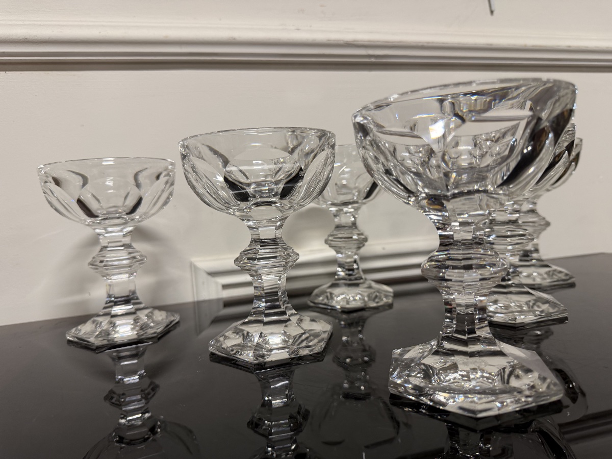 6 Baccarat Crystal Champagne Glasses, Harcourt Model, H: 13 Cm-photo-3