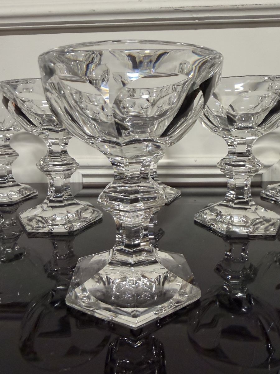 6 Baccarat Crystal Champagne Glasses, Harcourt Model, H: 13 Cm-photo-1