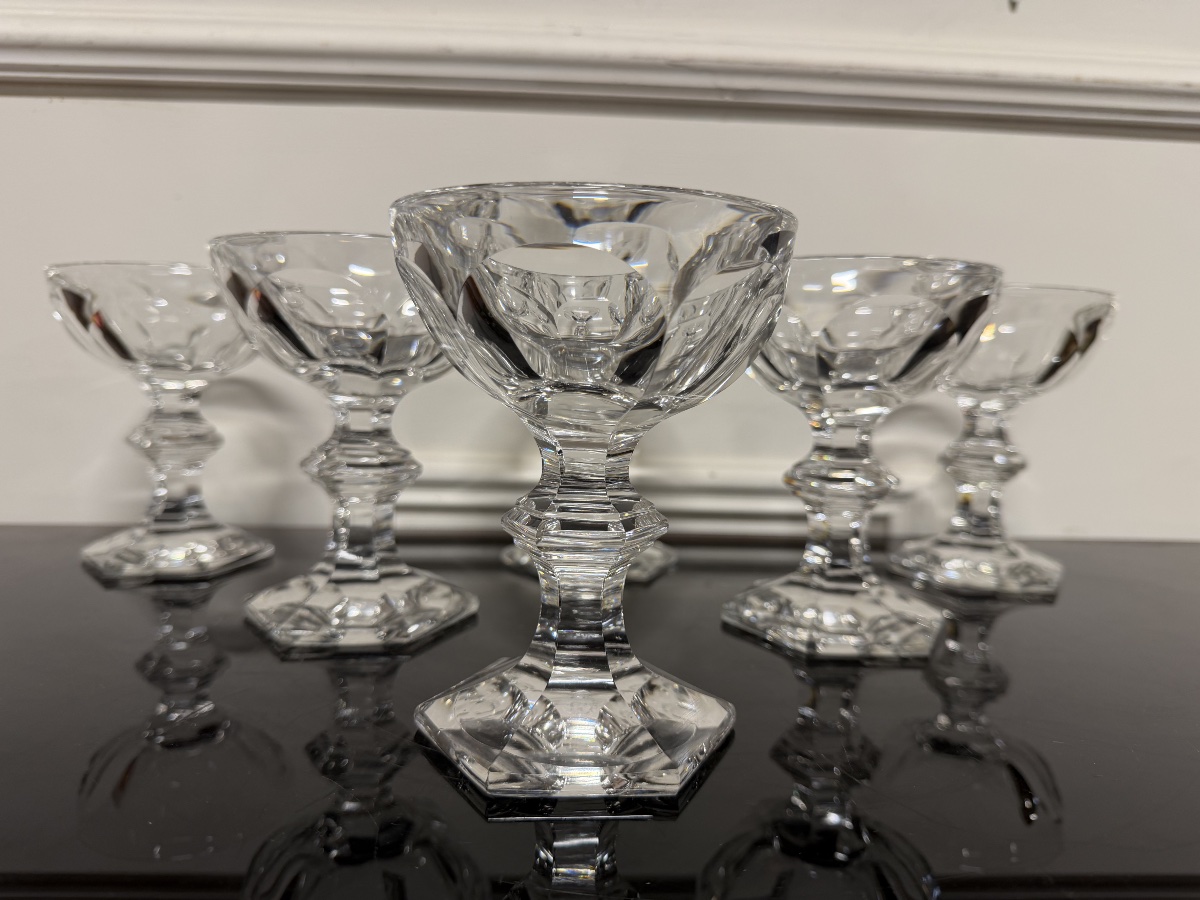 6 Baccarat Crystal Champagne Glasses, Harcourt Model, H: 13 Cm