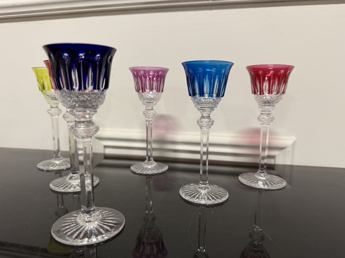 6 Saint Louis-colored Crystal Liqueur Glasses, Tommy H Model: 13.5 Cm-photo-2