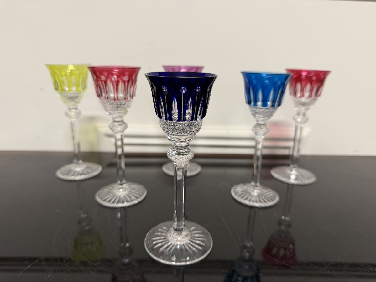 6 Saint Louis-colored Crystal Liqueur Glasses, Tommy H Model: 13.5 Cm