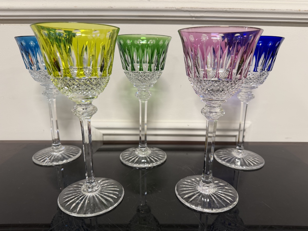 5 Saint Louis-colored Crystal Roemer Glasses, Tommy H Model: 19.6