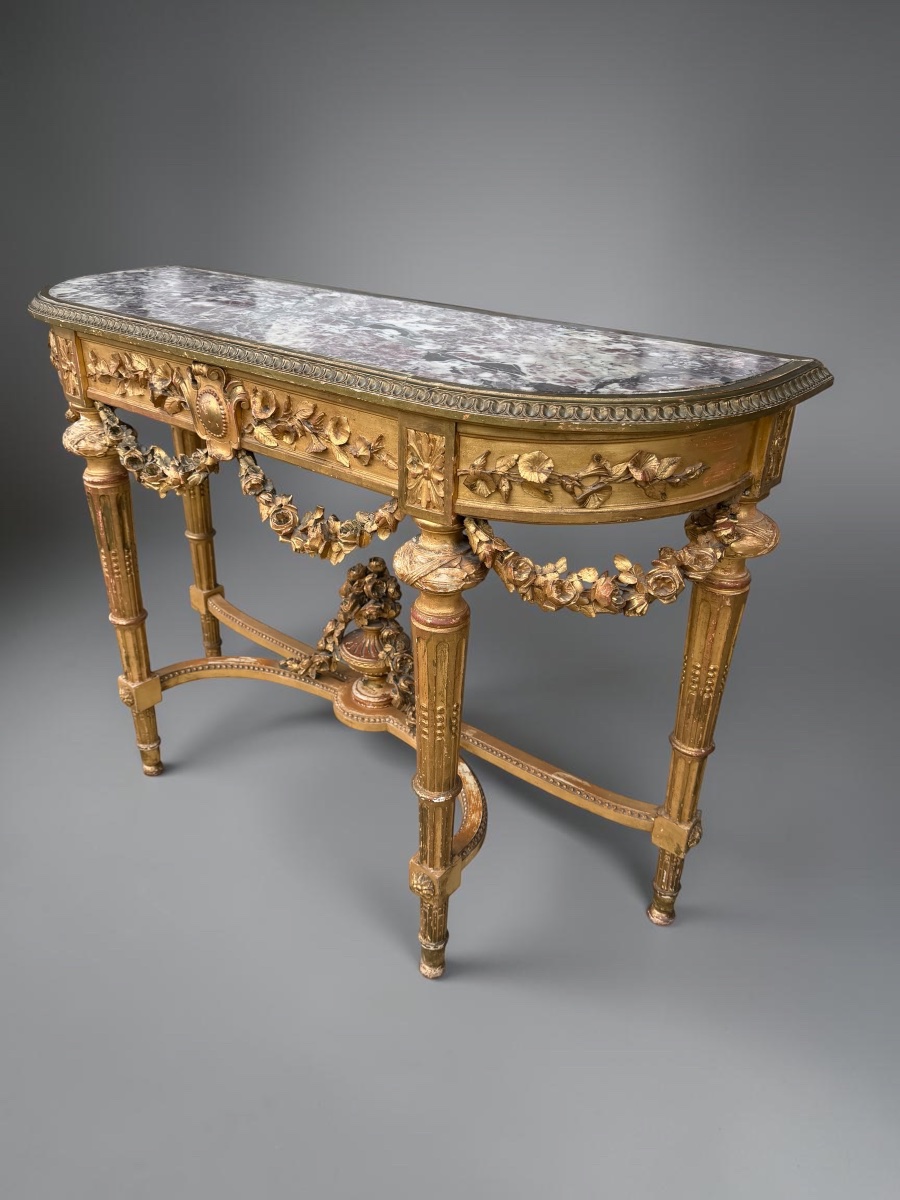 Console dorée de style Louis XVI époque fin 19ème-photo-2