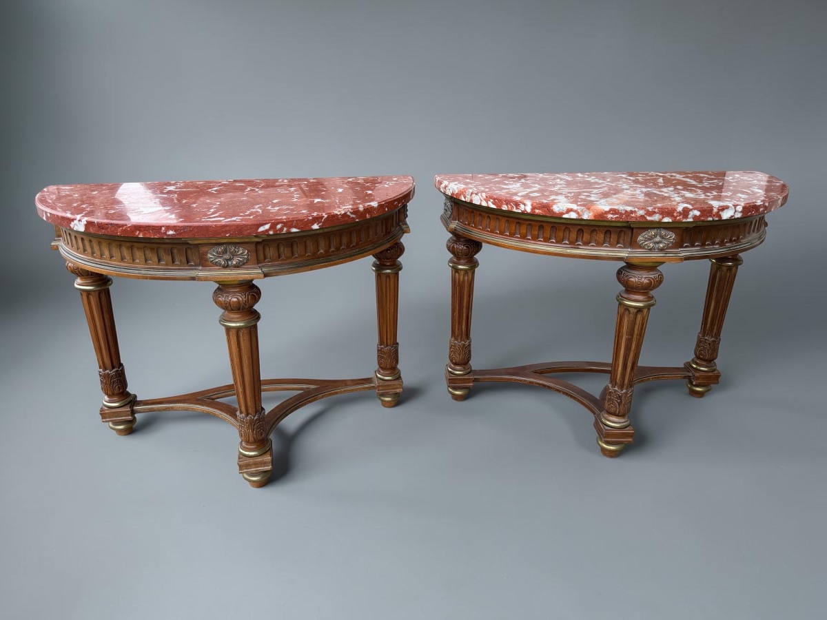 Pair Of Half-moon Mahogany Side Tables In The Louis XVI Style
