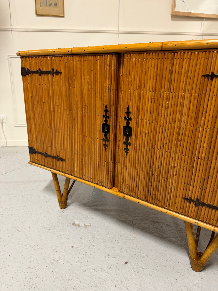 Audoux Minet Bamboo Sideboard, Circa 1960-photo-1