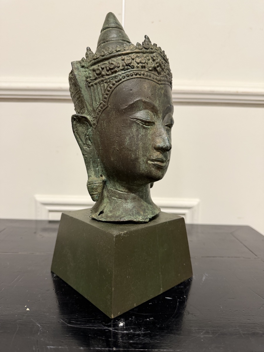 Buddha Head, Vietnam, Bien Hoa, Bronze, 20th Century-photo-2