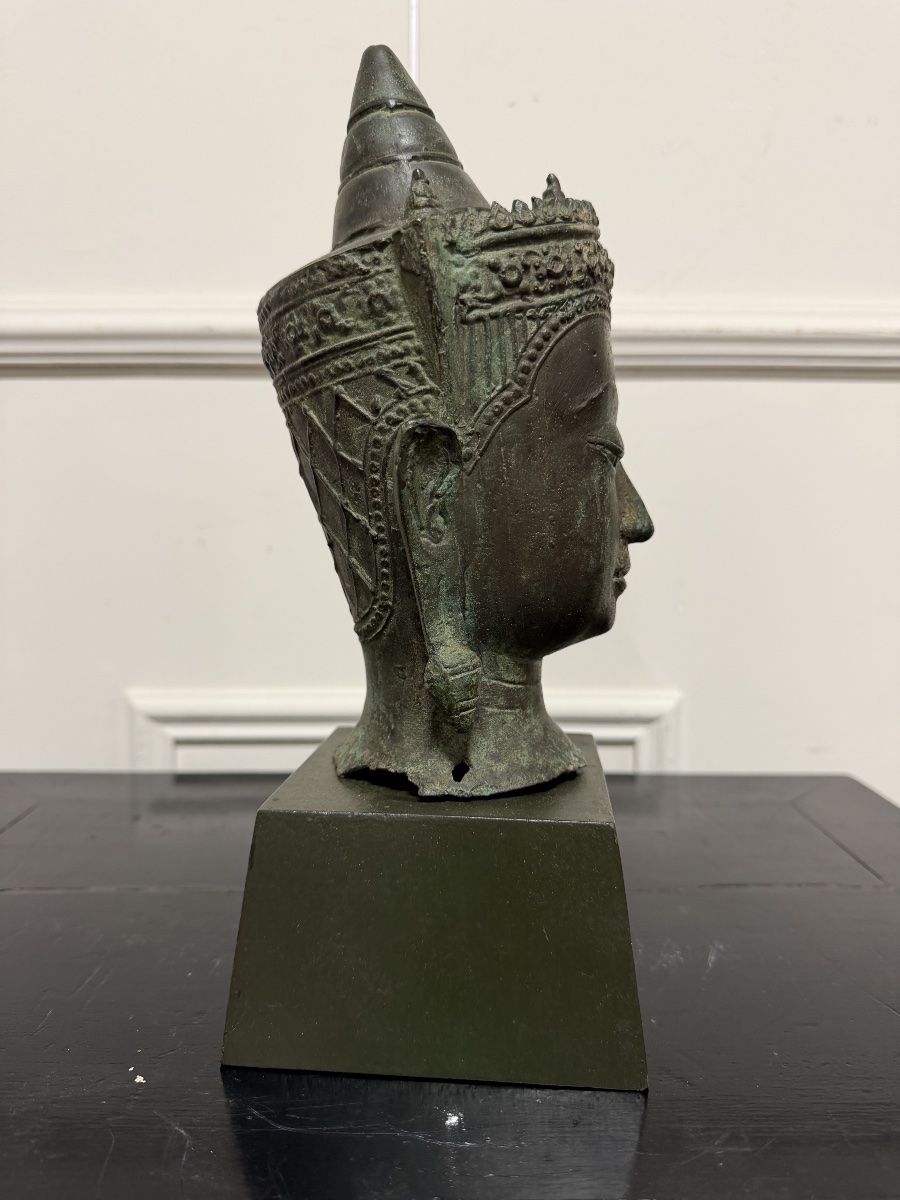 Buddha Head, Vietnam, Bien Hoa, Bronze, 20th Century-photo-3