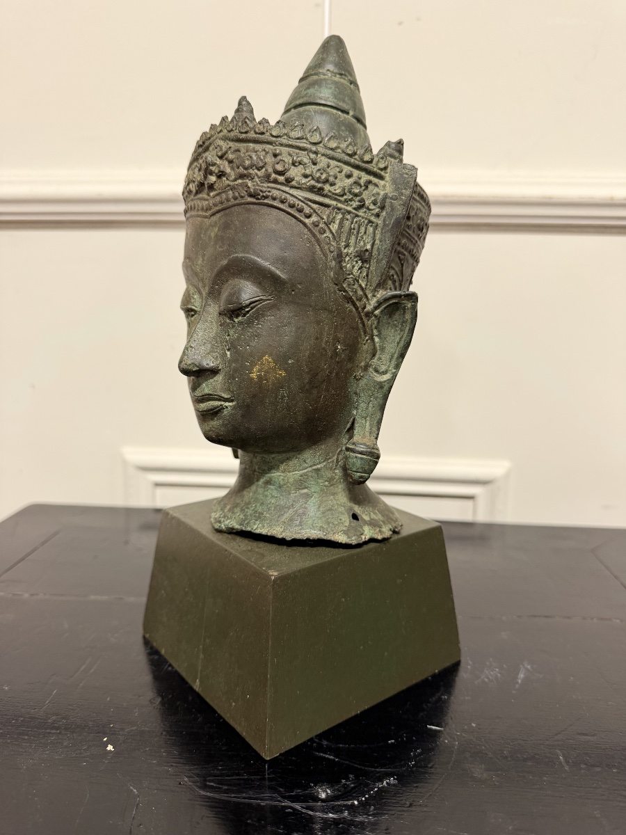 Buddha Head, Vietnam, Bien Hoa, Bronze, 20th Century-photo-1