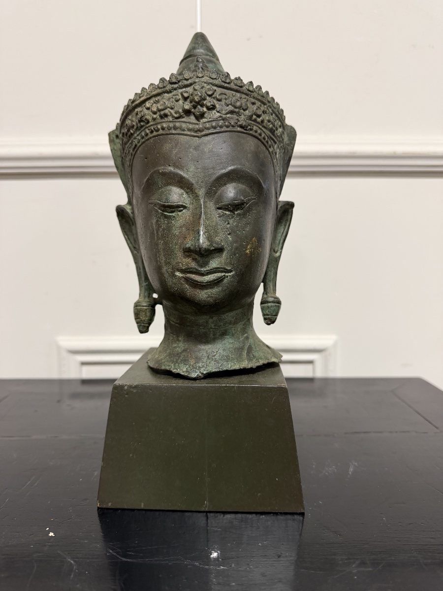 Buddha Head, Vietnam, Bien Hoa, Bronze, 20th Century