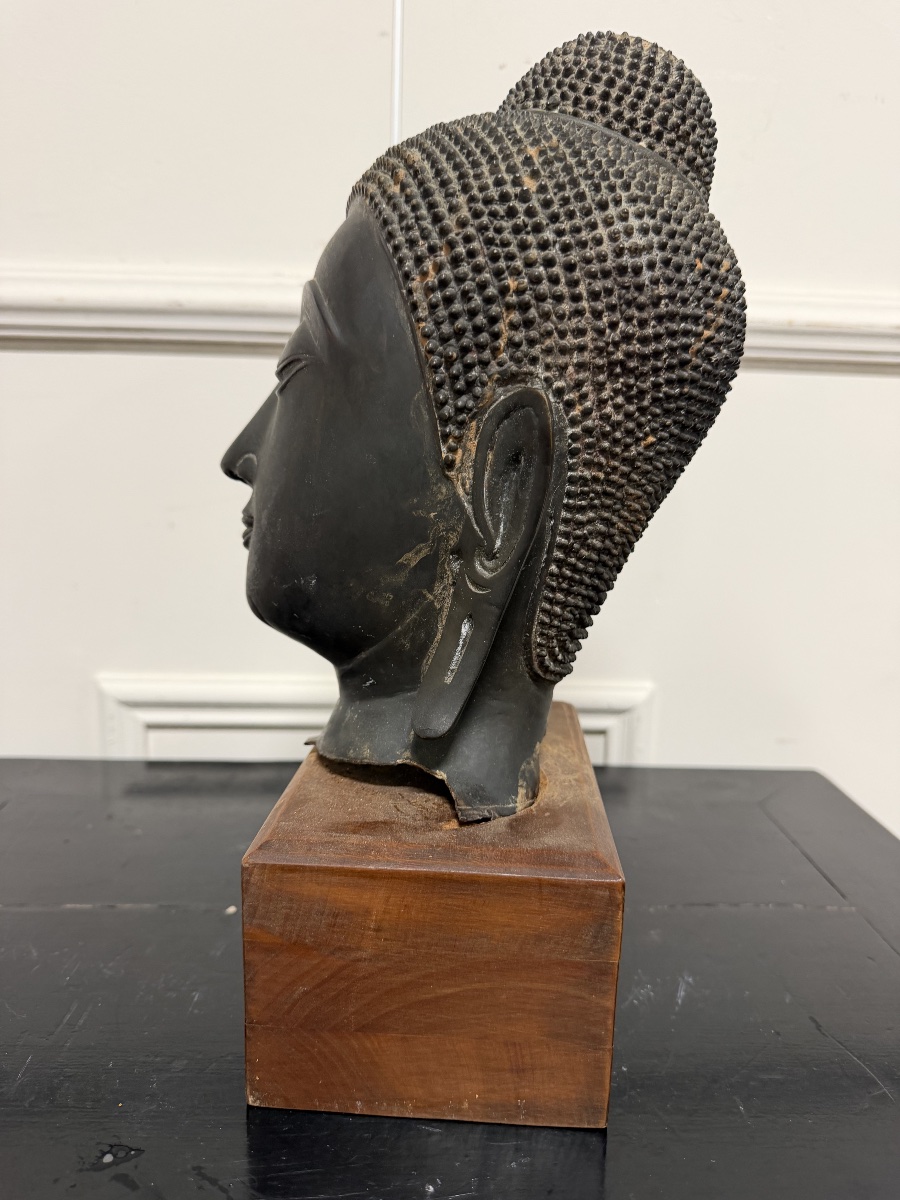 Bronze Buddha Head, Thailand, Ayutthaya 20th Century-photo-3