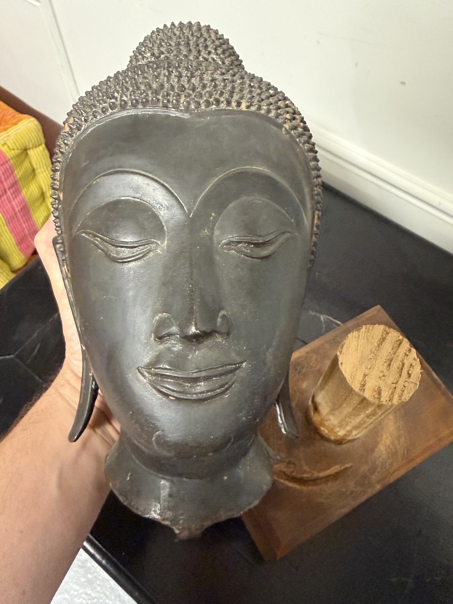 Bronze Buddha Head, Thailand, Ayutthaya 20th Century-photo-4