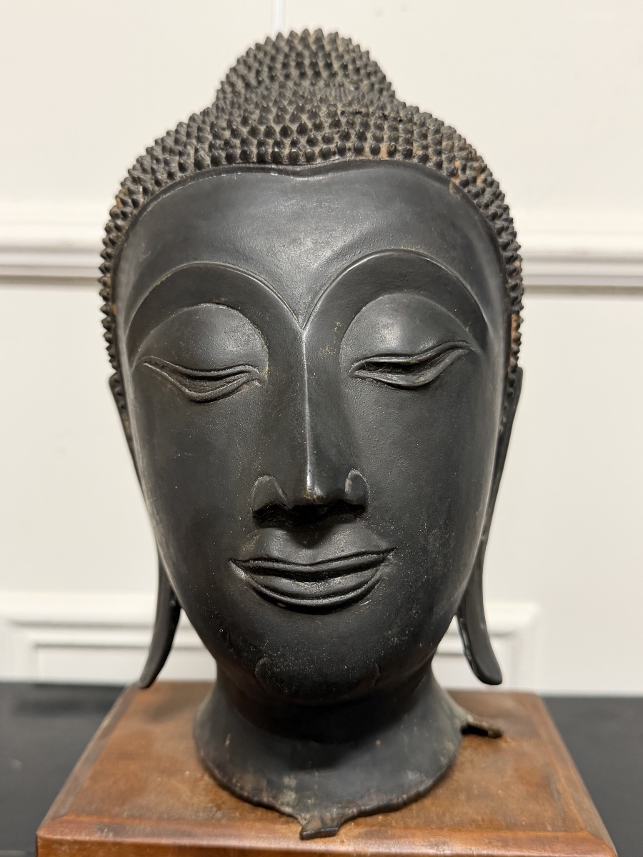 Bronze Buddha Head, Thailand, Ayutthaya 20th Century-photo-8
