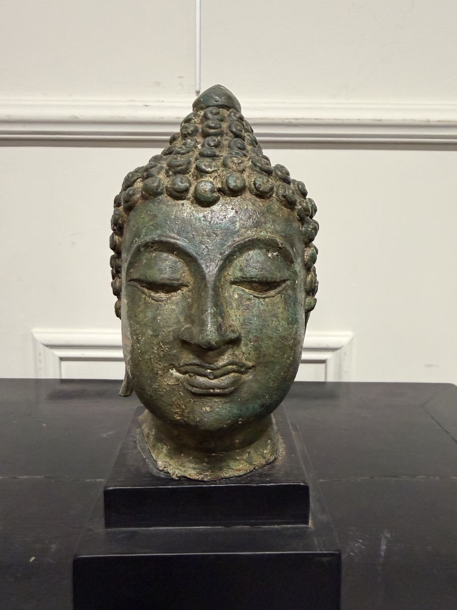 Bronze Buddha Head, Thailand, Sukhothai, 20th Century-photo-2