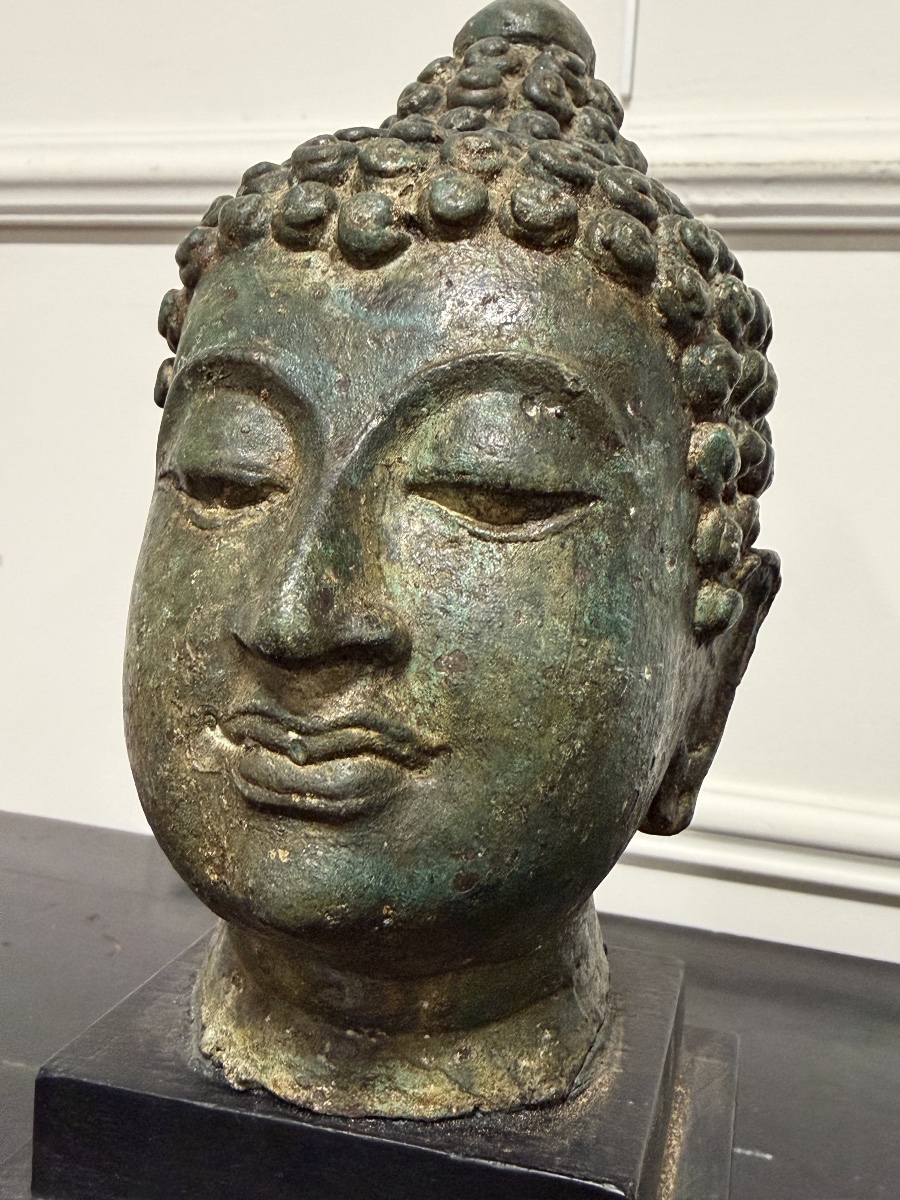 Bronze Buddha Head, Thailand, Sukhothai, 20th Century-photo-3