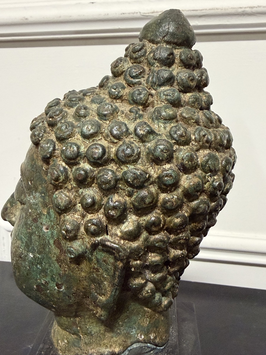Bronze Buddha Head, Thailand, Sukhothai, 20th Century-photo-4