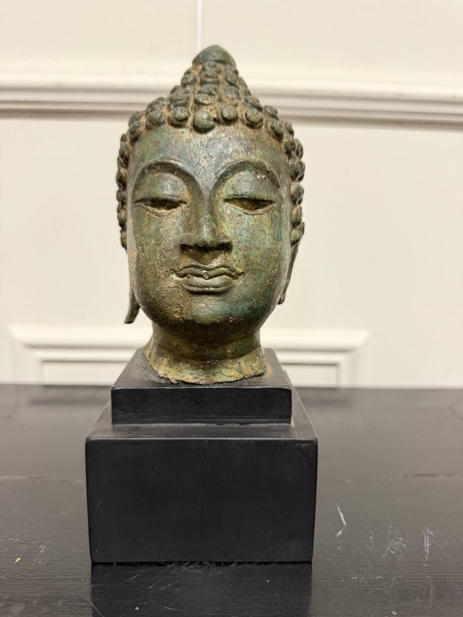 Bronze Buddha Head, Thailand, Sukhothai, 20th Century
