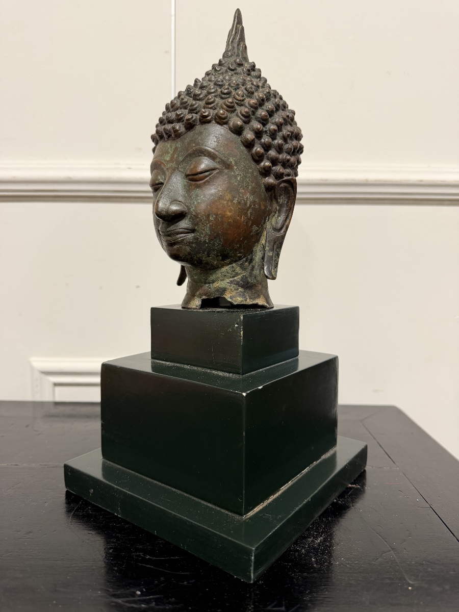 Bronze Buddha Head, Thailand, Sukhothai, 20th Century-photo-2