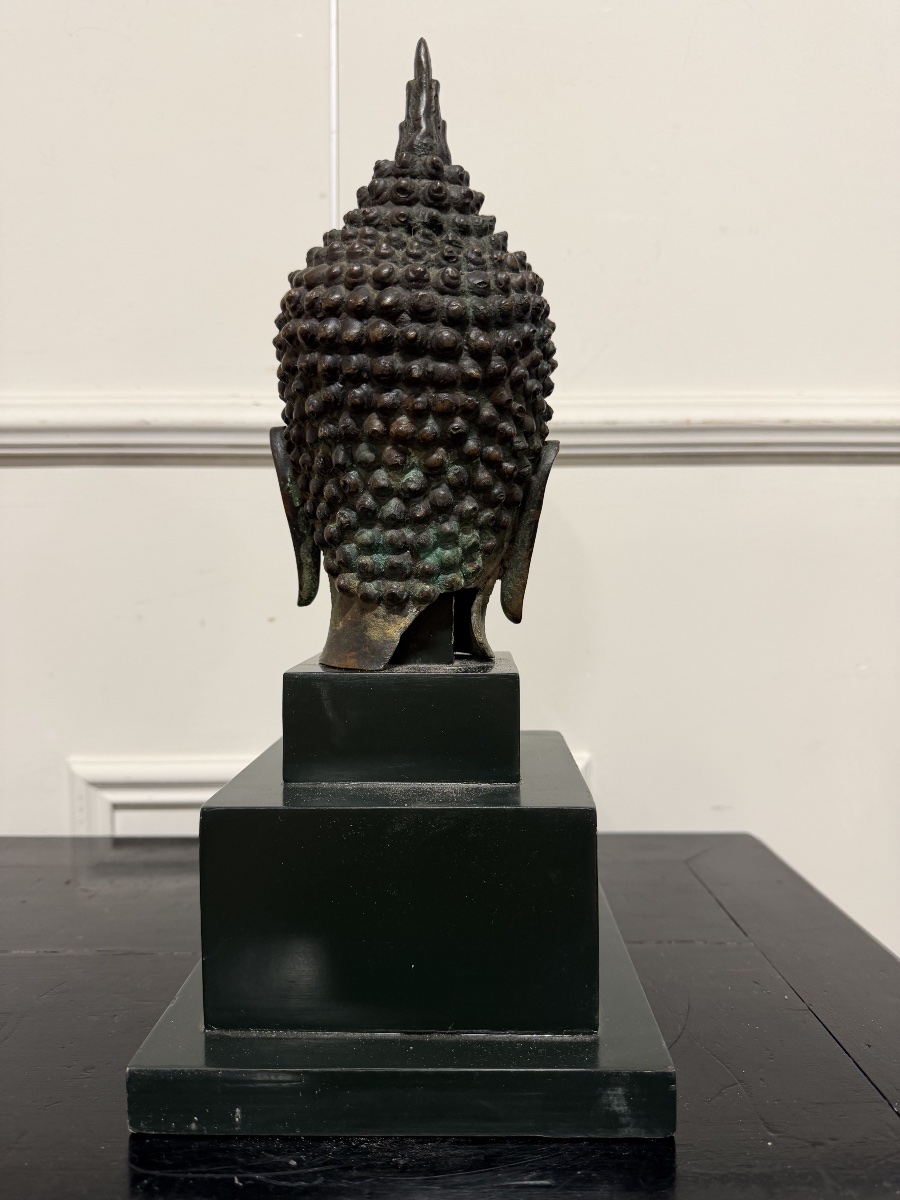Bronze Buddha Head, Thailand, Sukhothai, 20th Century-photo-3