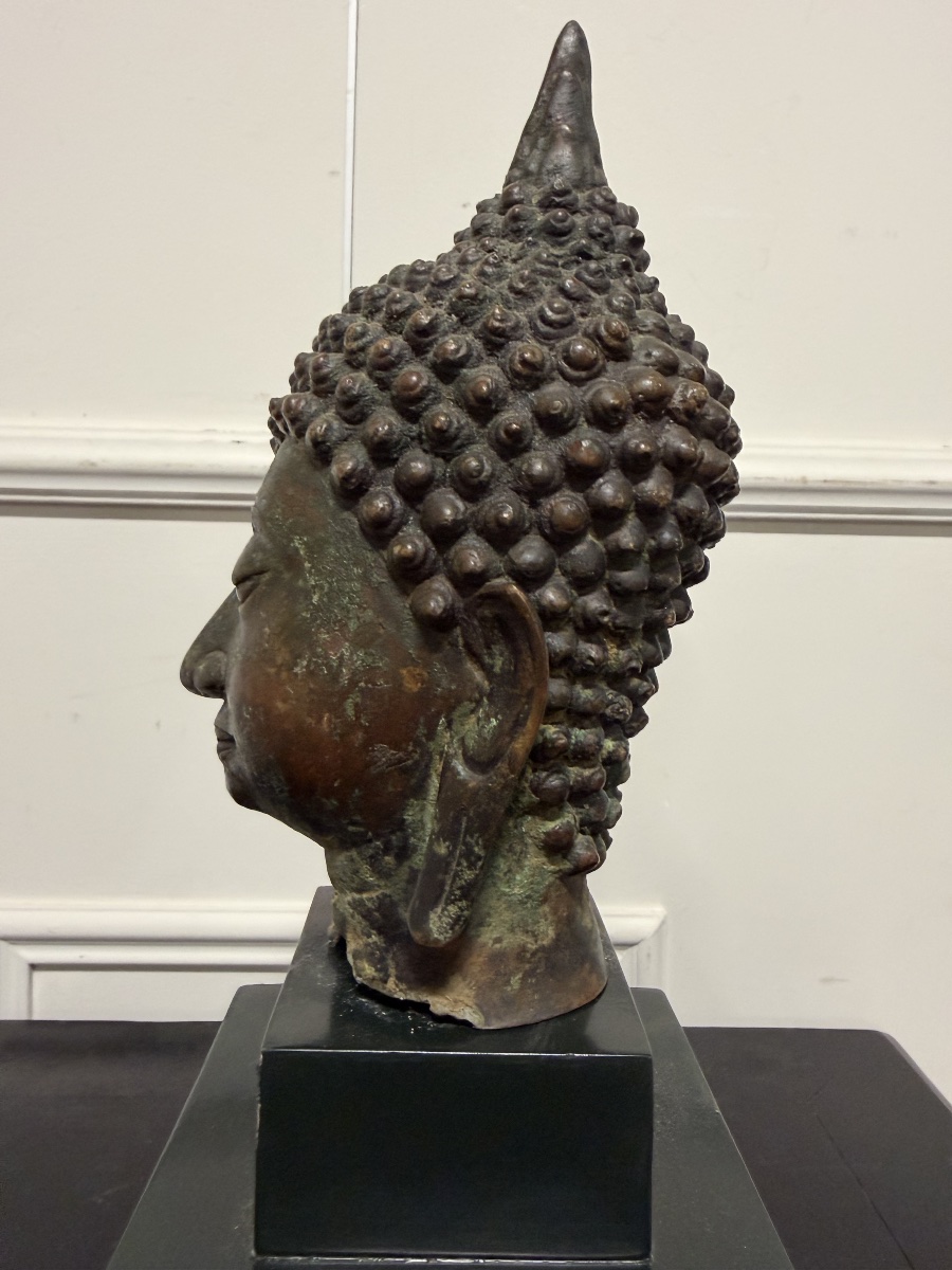 Bronze Buddha Head, Thailand, Sukhothai, 20th Century-photo-4