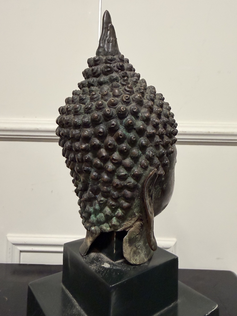 Bronze Buddha Head, Thailand, Sukhothai, 20th Century-photo-1