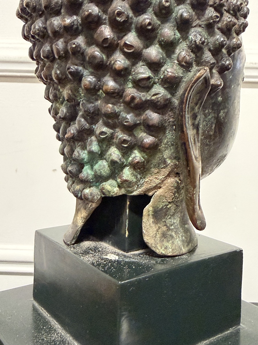 Bronze Buddha Head, Thailand, Sukhothai, 20th Century-photo-2