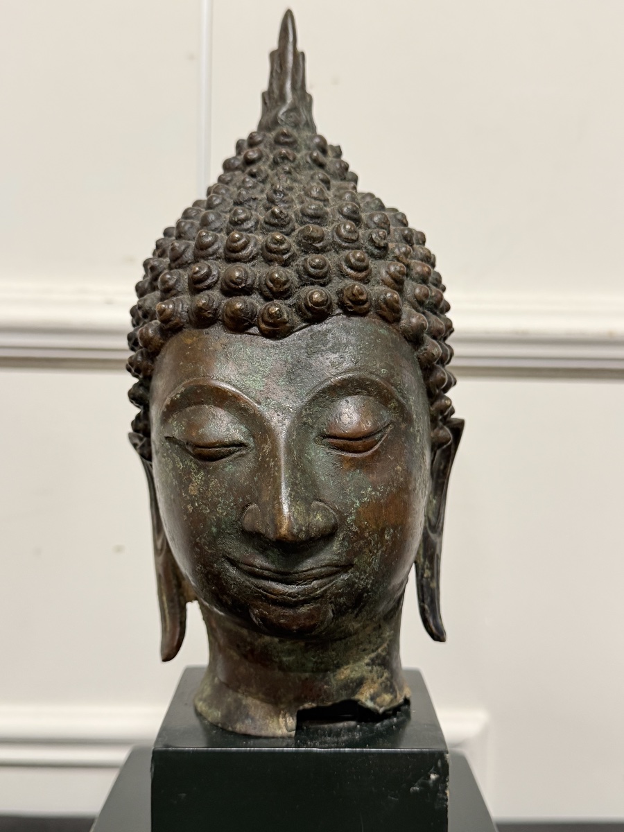 Bronze Buddha Head, Thailand, Sukhothai, 20th Century-photo-5