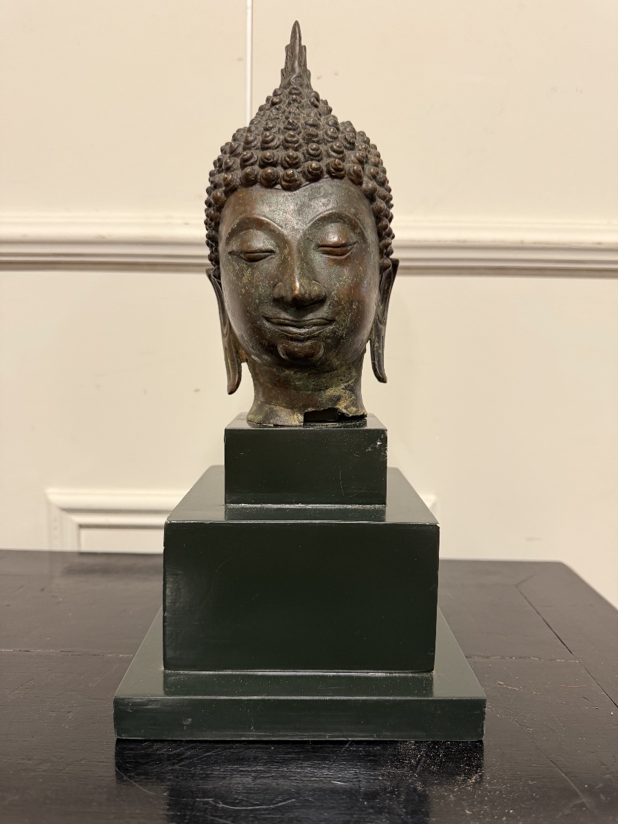 Bronze Buddha Head, Thailand, Sukhothai, 20th Century
