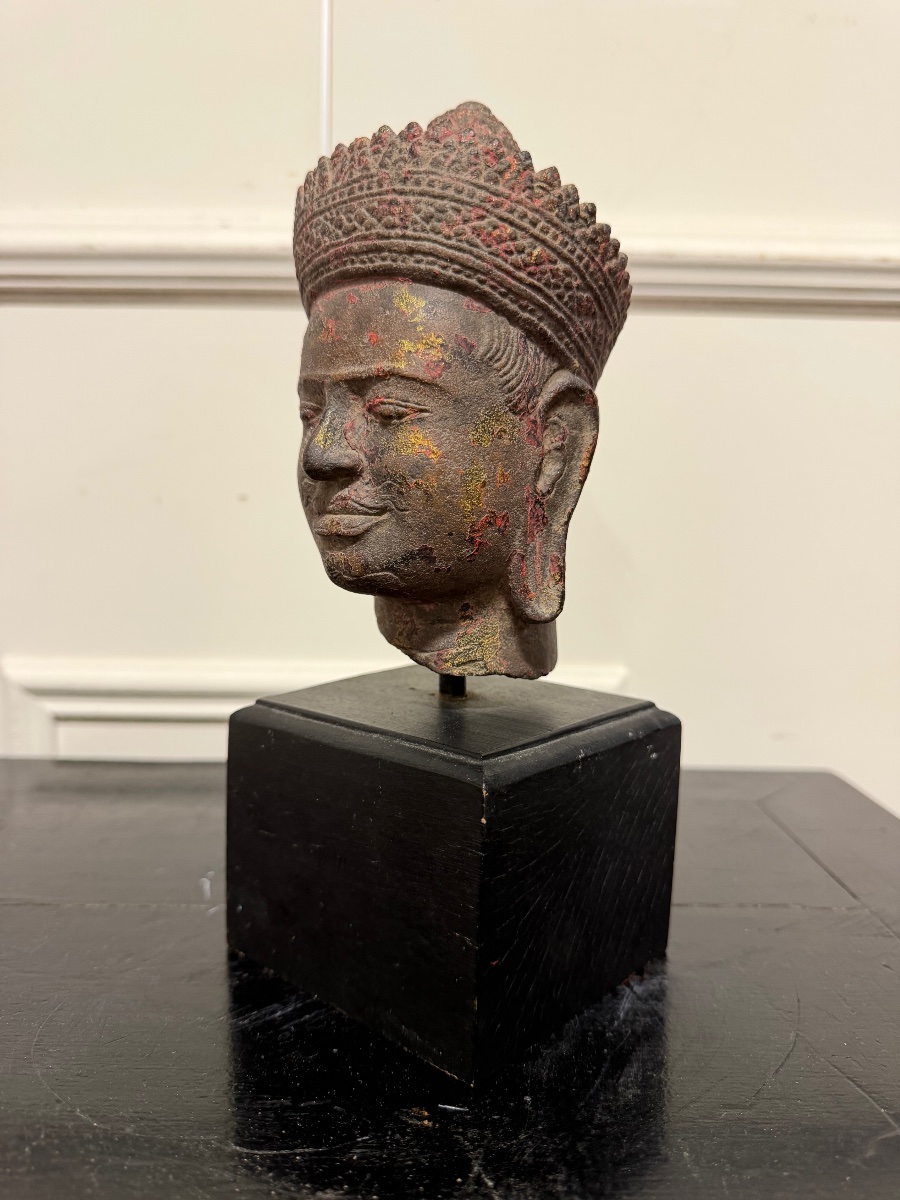Buddha Head, Stone, Khmer, Cambodia, Laos, Vietnam, Laye 19th Century-photo-2