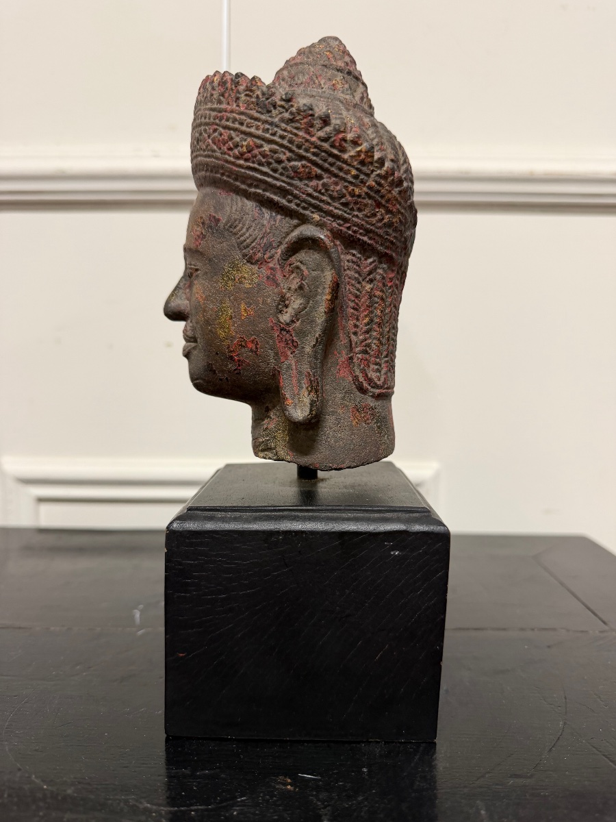 Buddha Head, Stone, Khmer, Cambodia, Laos, Vietnam, Laye 19th Century-photo-3