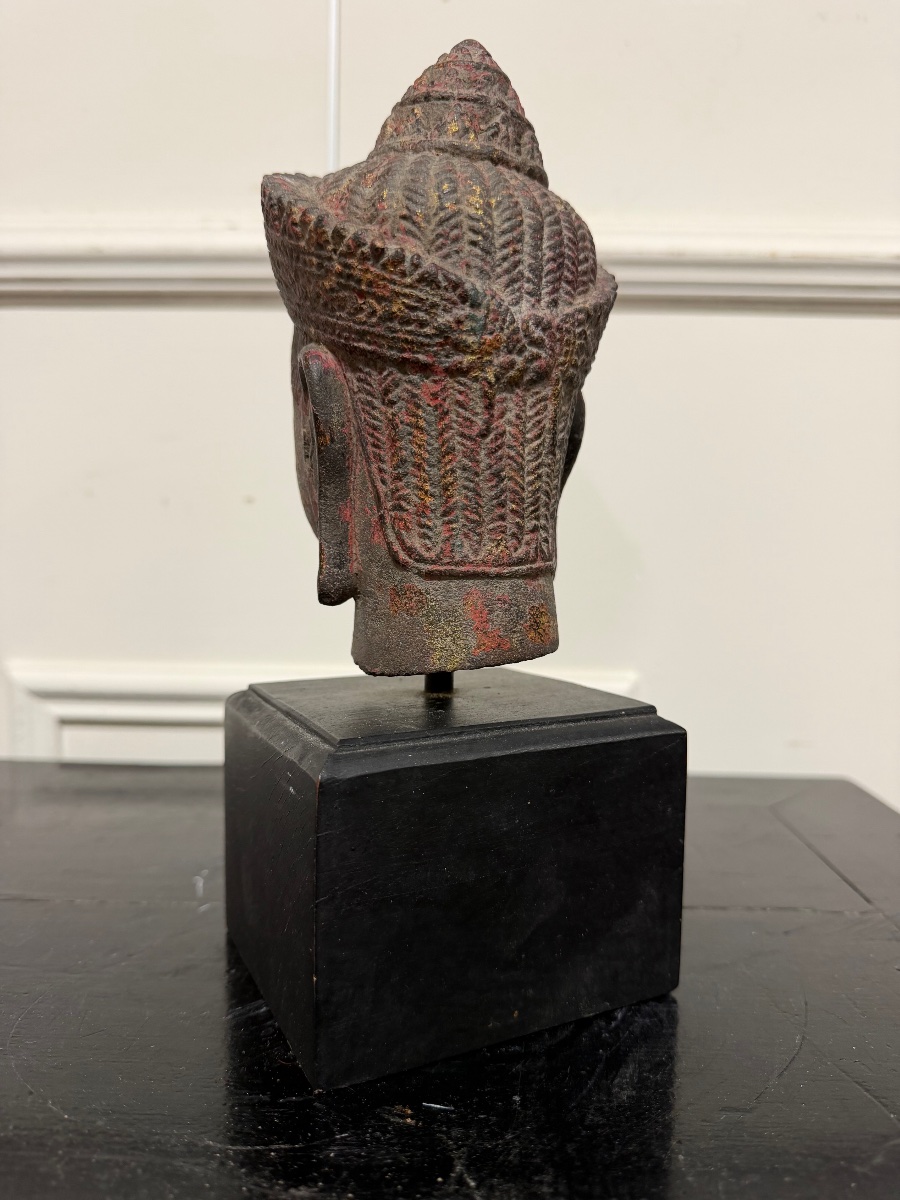 Buddha Head, Stone, Khmer, Cambodia, Laos, Vietnam, Laye 19th Century-photo-4