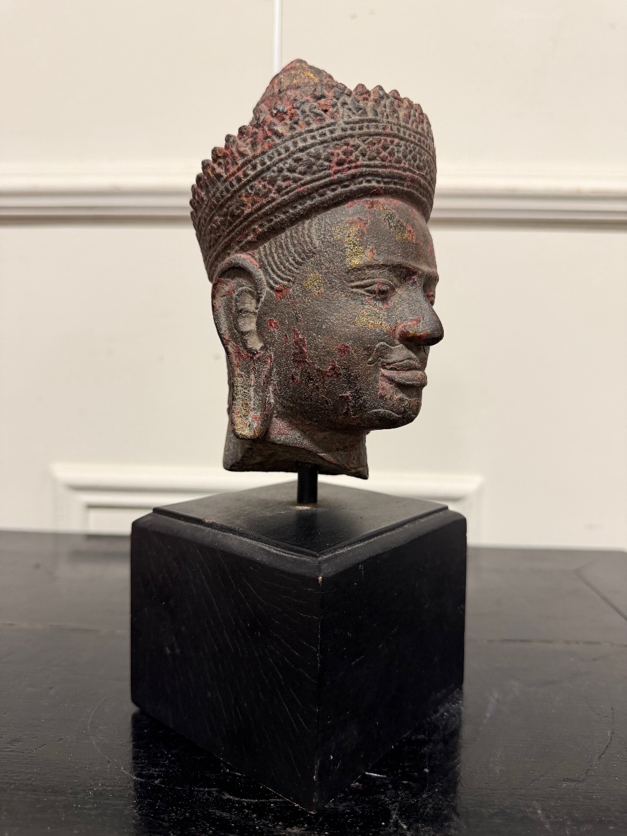 Buddha Head, Stone, Khmer, Cambodia, Laos, Vietnam, Laye 19th Century-photo-2