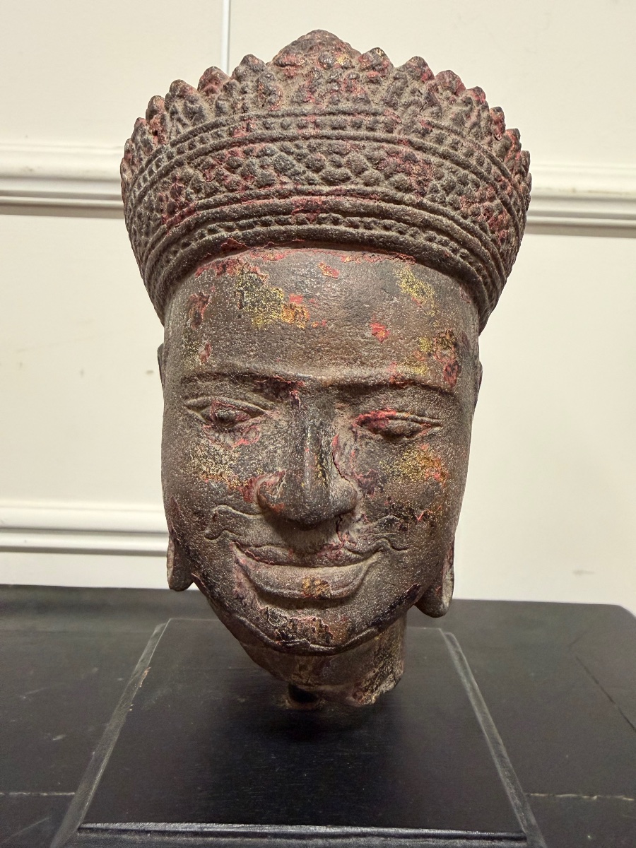 Buddha Head, Stone, Khmer, Cambodia, Laos, Vietnam, Laye 19th Century-photo-3