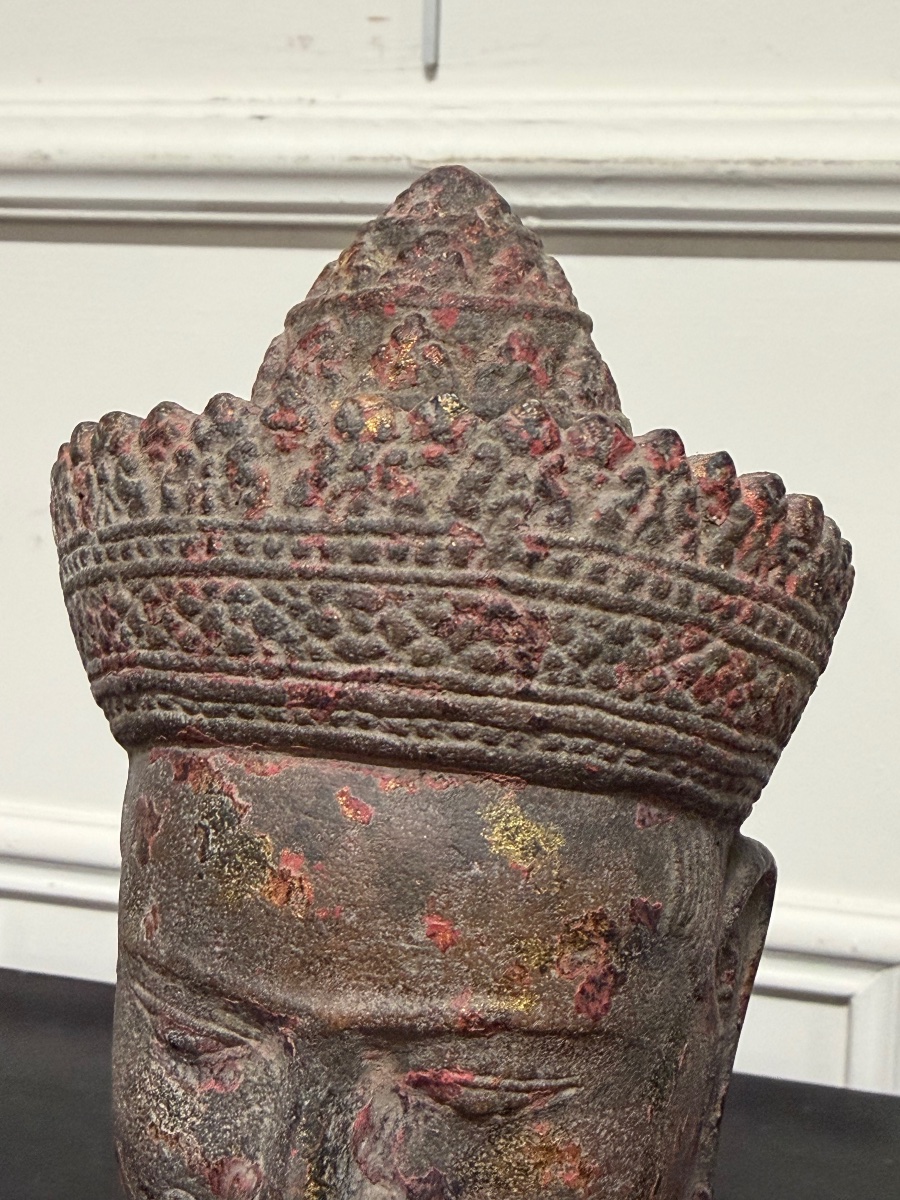 Buddha Head, Stone, Khmer, Cambodia, Laos, Vietnam, Laye 19th Century-photo-5