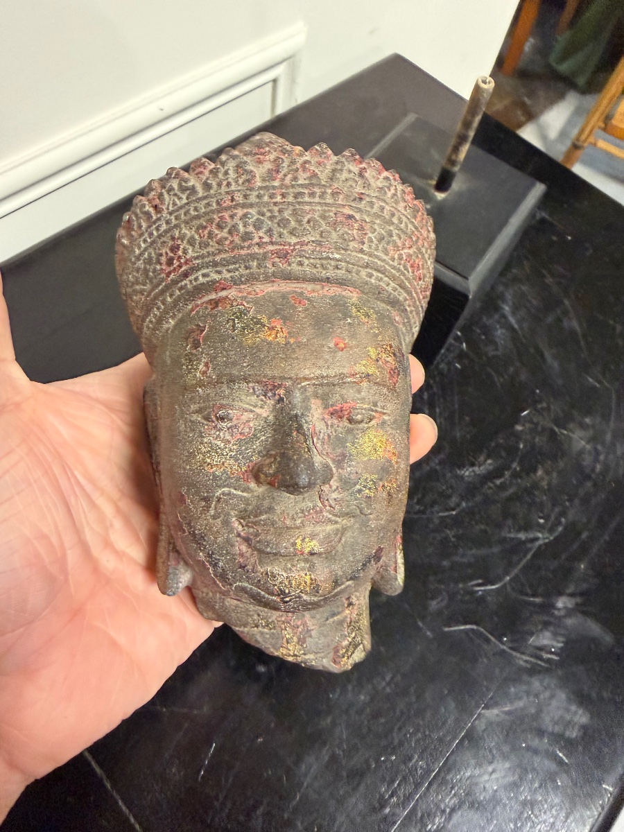 Buddha Head, Stone, Khmer, Cambodia, Laos, Vietnam, Laye 19th Century-photo-7