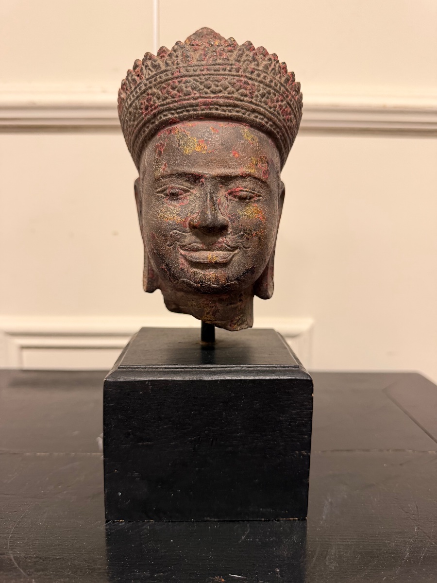 Buddha Head, Stone, Khmer, Cambodia, Laos, Vietnam, Laye 19th Century
