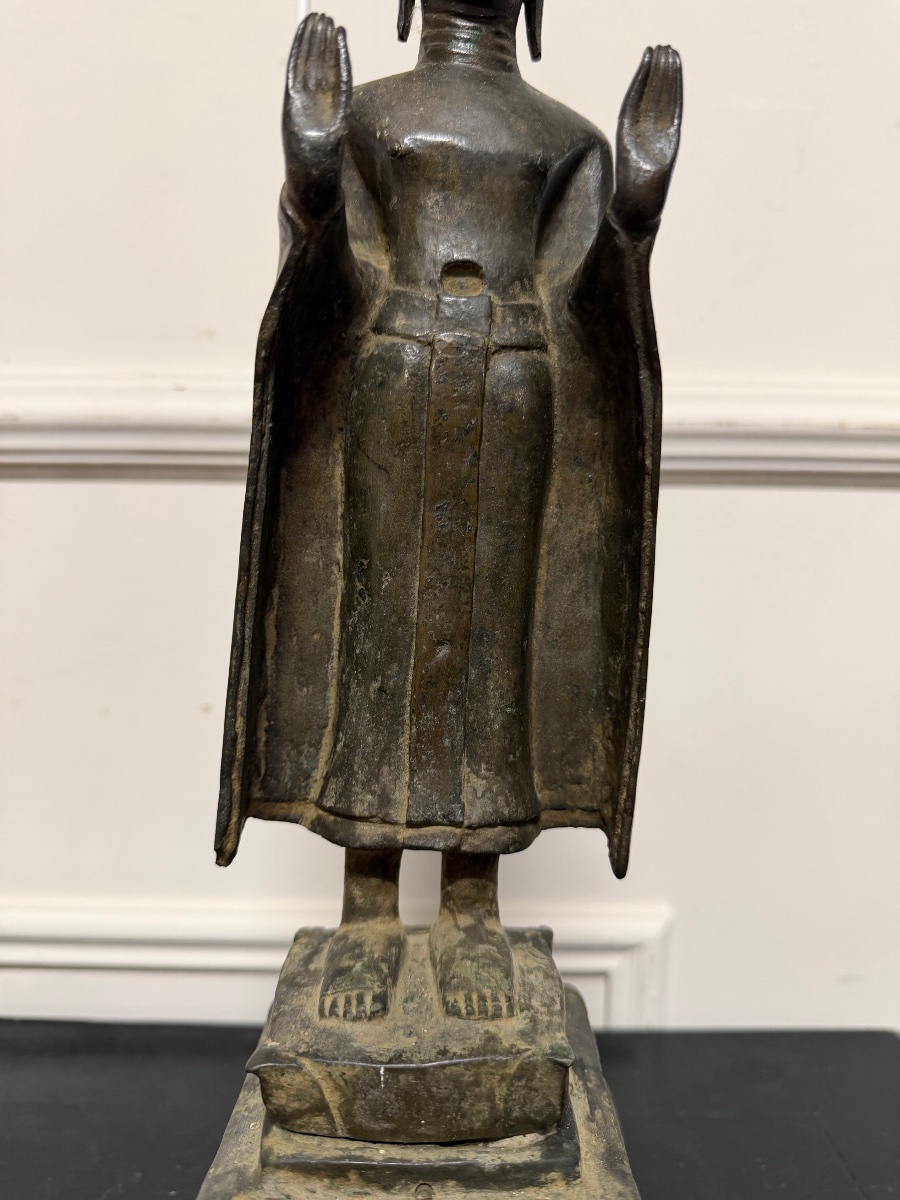 Late 19th-century Laotian Standing Buddha In Bronze, Laos-photo-3